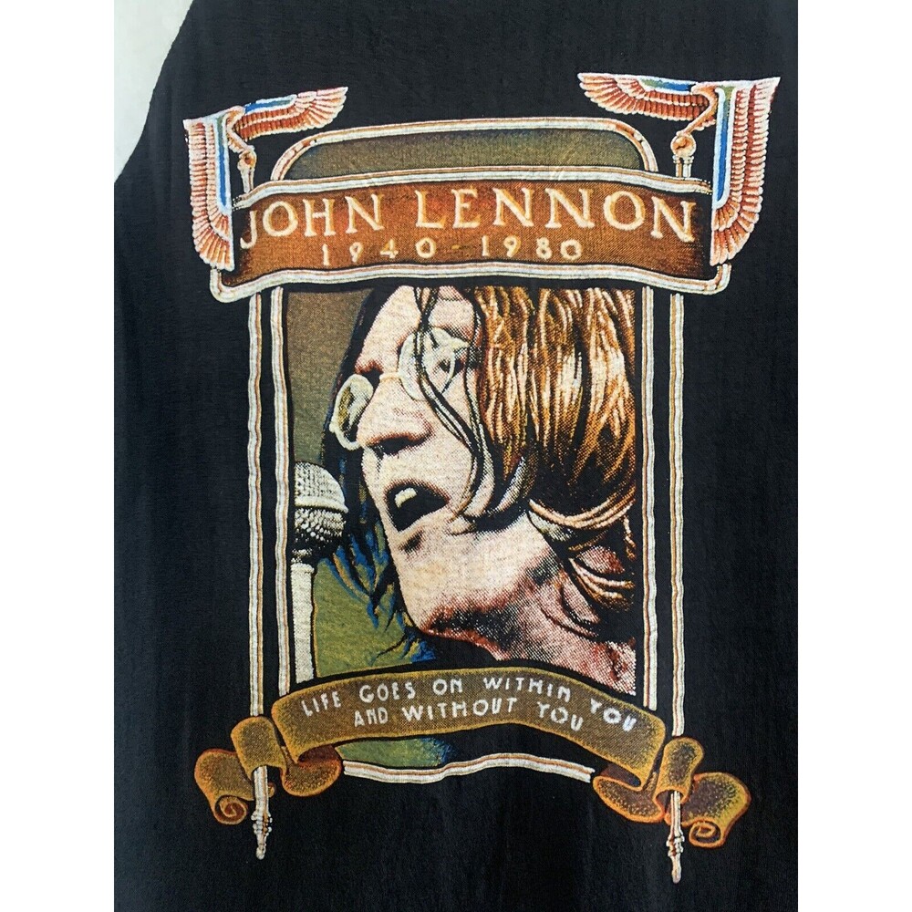 Vintage John Lennon Memorial Baseball T-shirt Beatles Size Large